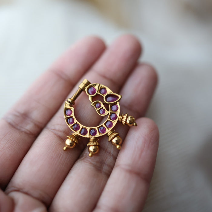Antique ruby Stone Gold-Plated Nose Ring | Traditional Indian Nath AN092