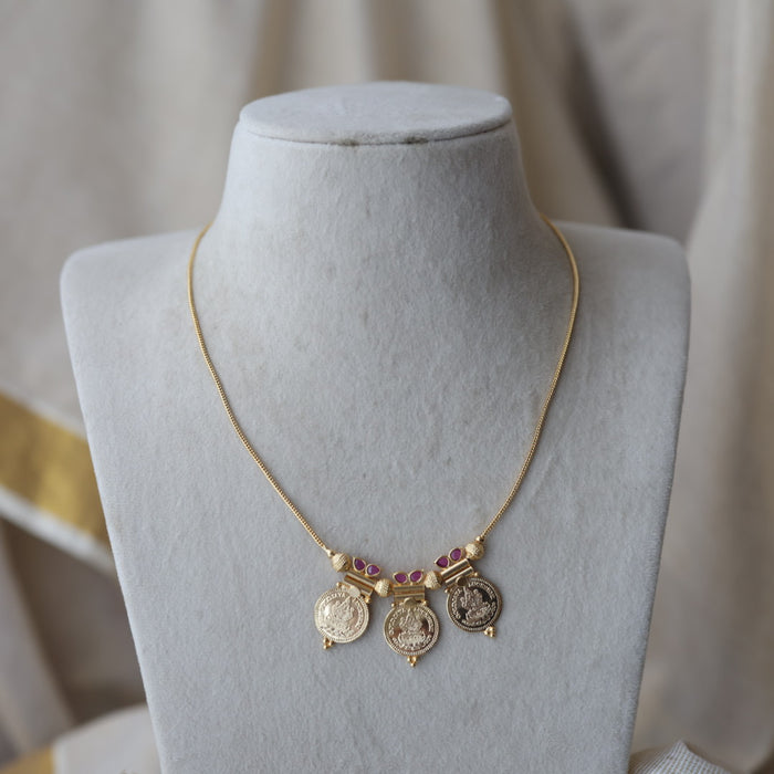 Heritage gold plated simple coin short necklace HS662