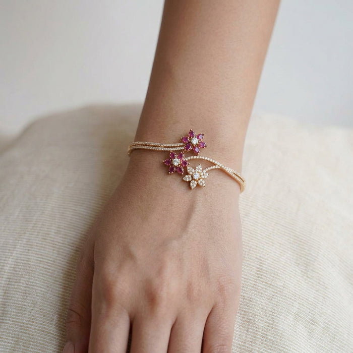 Heritage gold plated white stone bangle -One size fits all  HB789