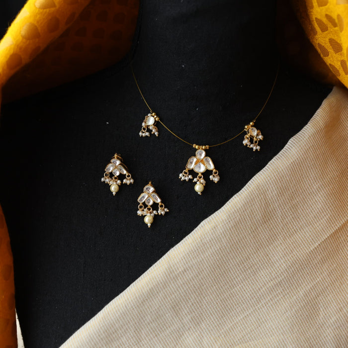 Invisible chain kundan stone short necklace with earrings IN789