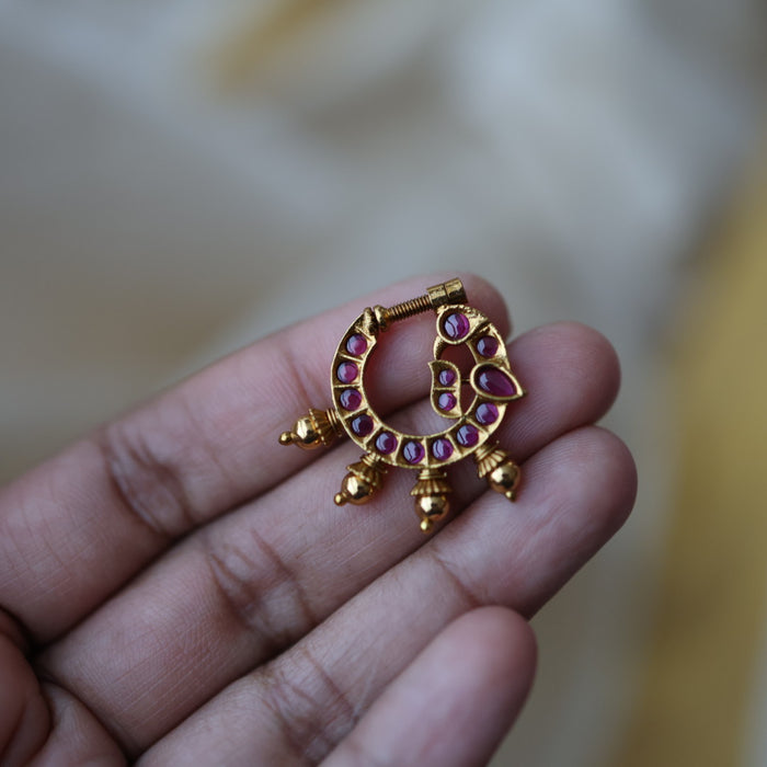 Antique ruby Stone Gold-Plated Nose Ring | Traditional Indian Nath AN092