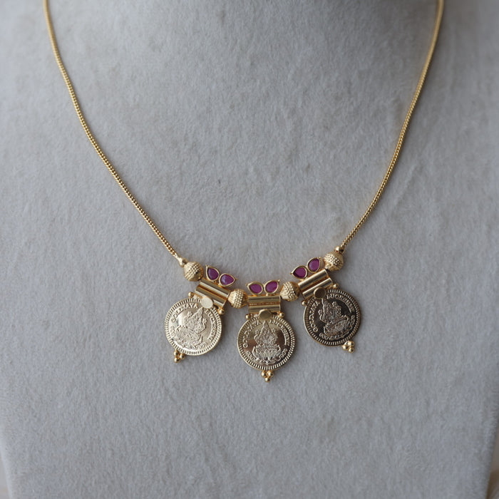 Heritage gold plated simple coin short necklace HS662