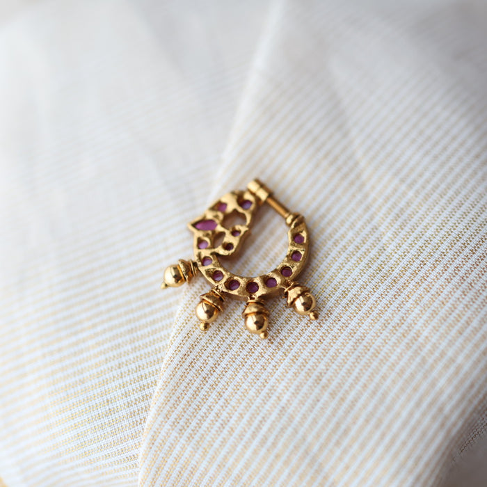 Antique ruby Stone Gold-Plated Nose Ring | Traditional Indian Nath AN092