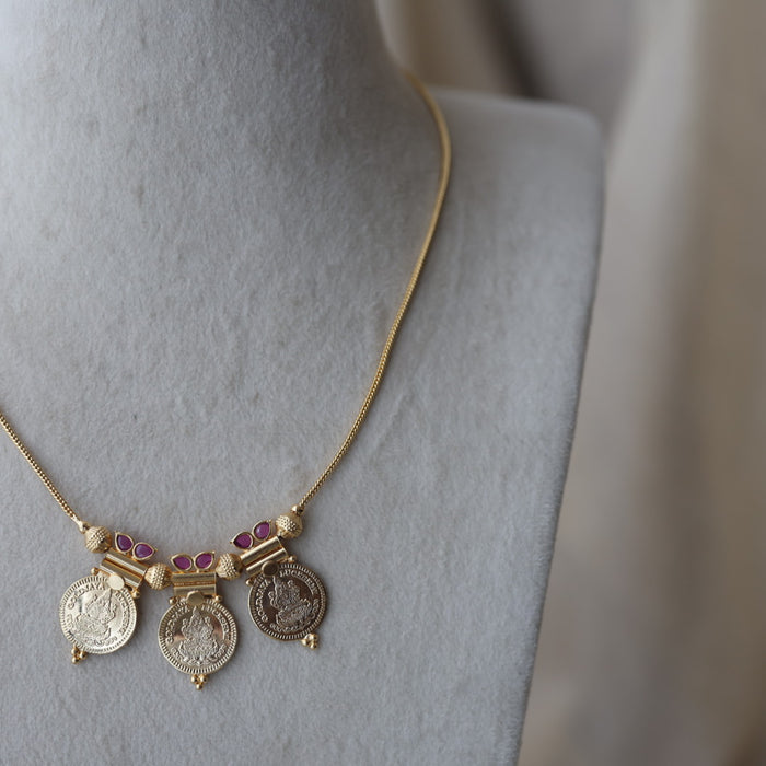 Heritage gold plated simple coin short necklace HS662