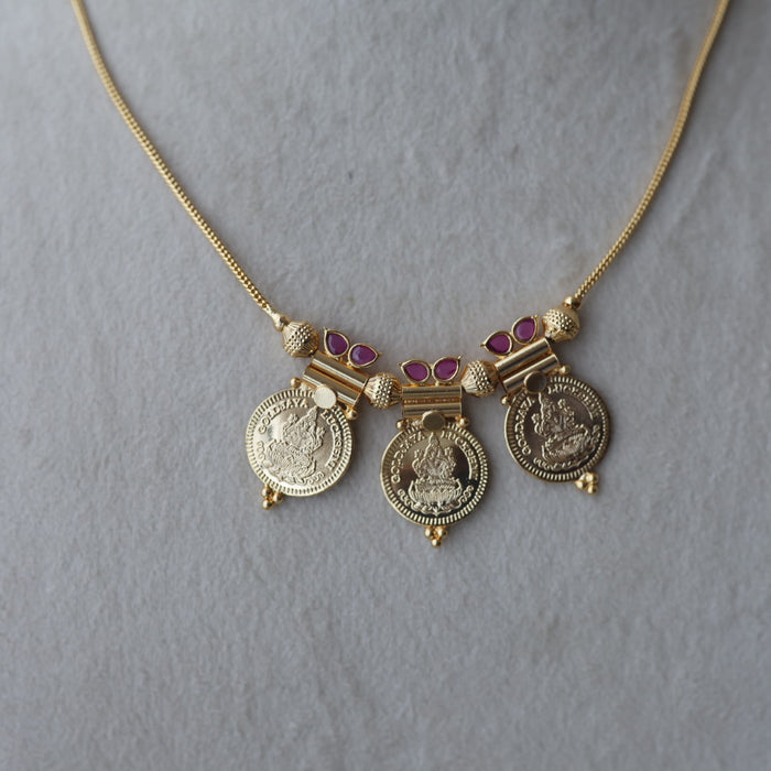 Heritage gold plated simple coin short necklace HS662