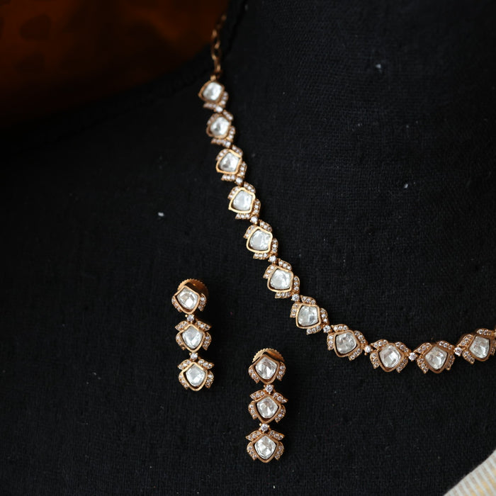 Minimal kundan choker necklace with earrings MS895