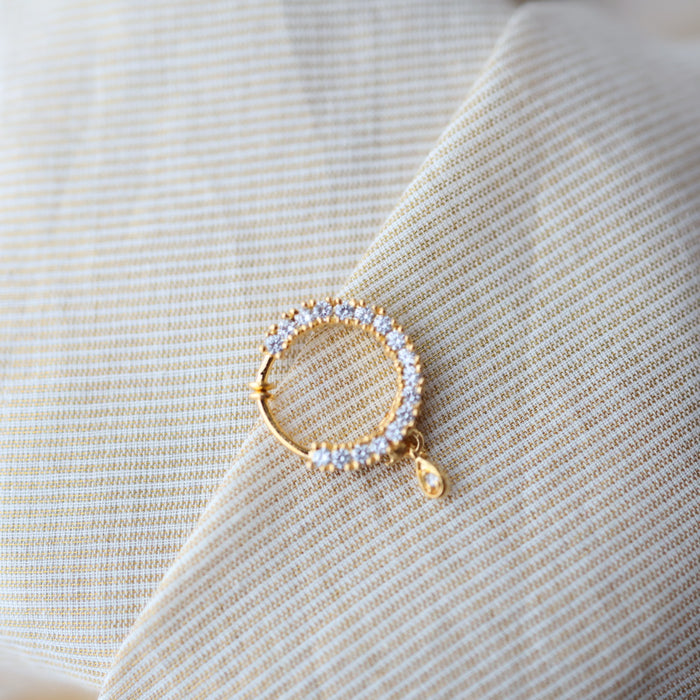 Heritage White Stone Gold-Plated Nose Ring | Traditional Indian Nath HN1014