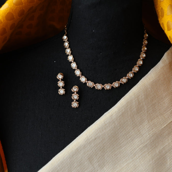 Minimal kundan choker necklace with earrings MS895