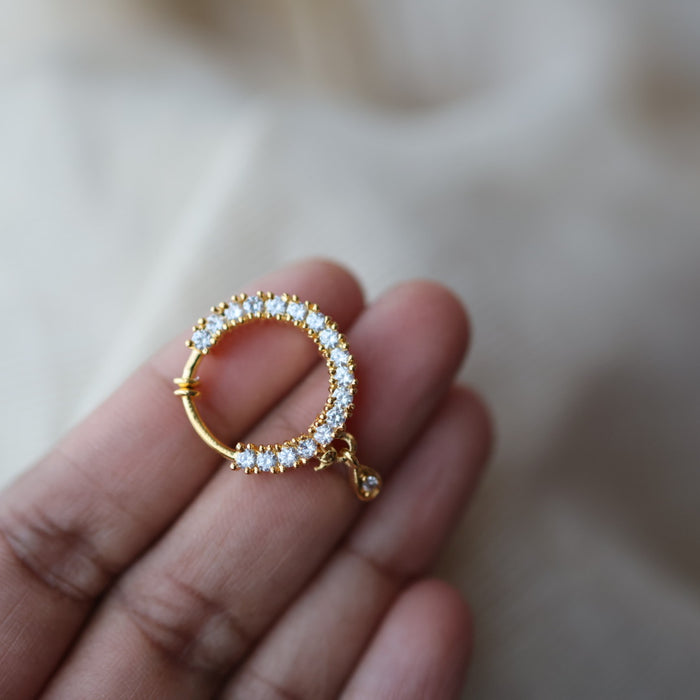 Heritage White Stone Gold-Plated Nose Ring | Traditional Indian Nath HN1014