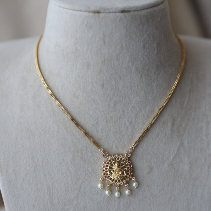 Heritage gold plated ruby white stone lakshmi short  necklace H873
