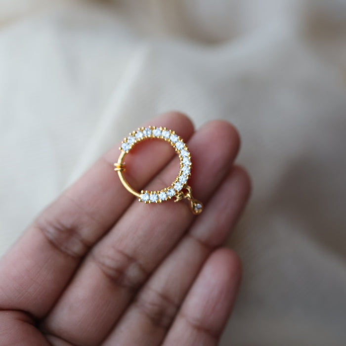 Heritage White Stone Gold-Plated Nose Ring | Traditional Indian Nath HN1014