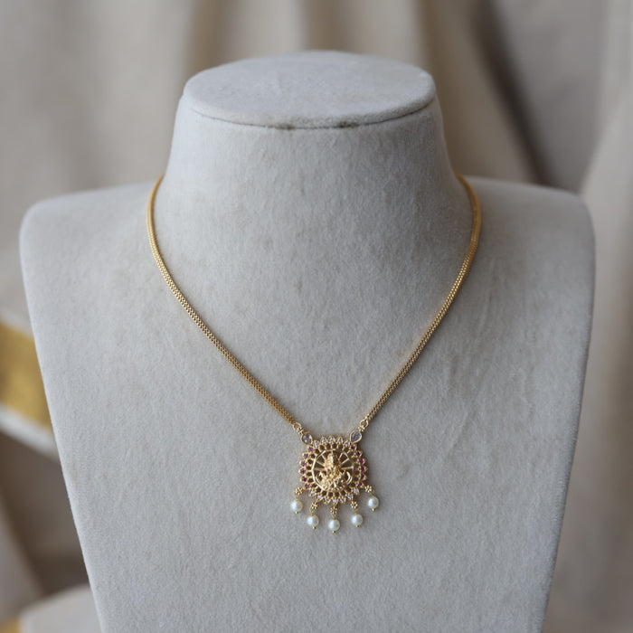 Heritage gold plated ruby white stone lakshmi short  necklace H873