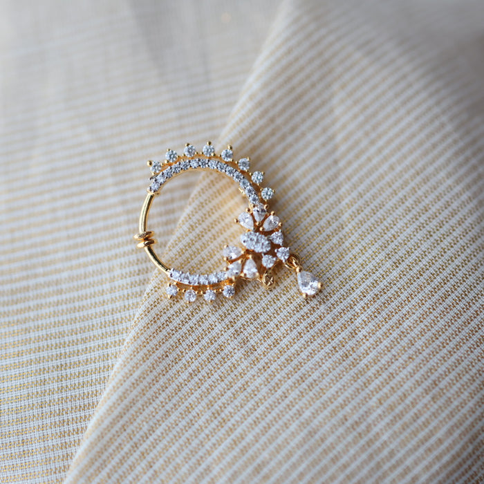 Heritage White Stone Gold-Plated Nose Ring | Traditional Indian Nath HN1012