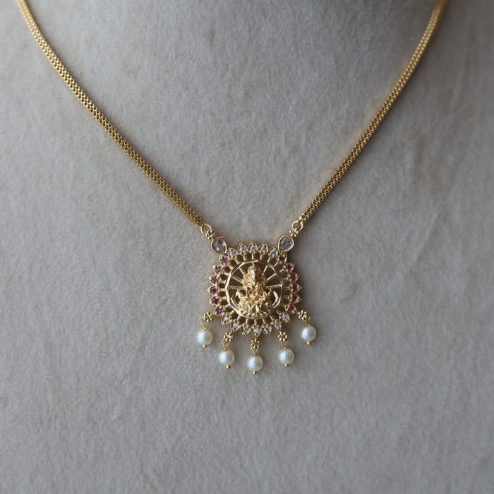 Heritage gold plated ruby white stone lakshmi short  necklace H873