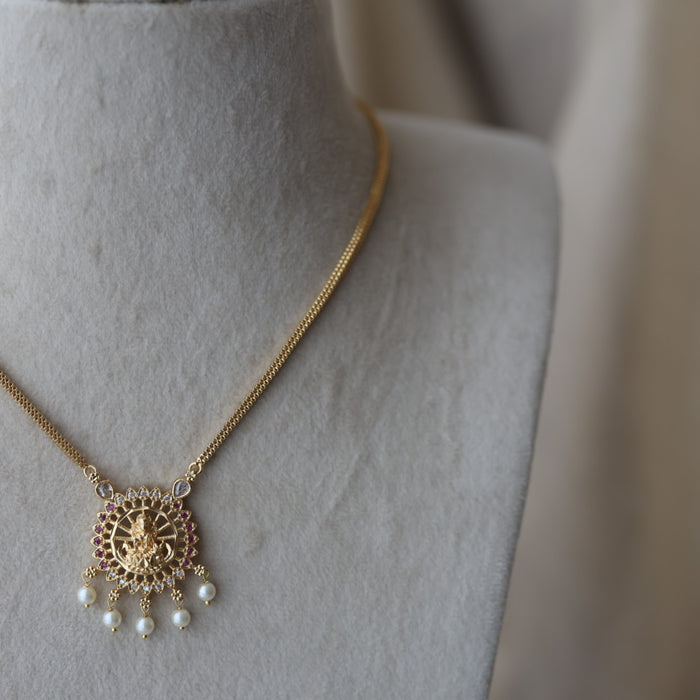 Heritage gold plated ruby white stone lakshmi short  necklace H873