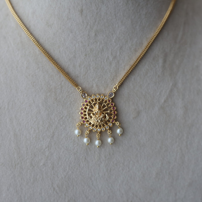 Heritage gold plated ruby white stone lakshmi short  necklace H873