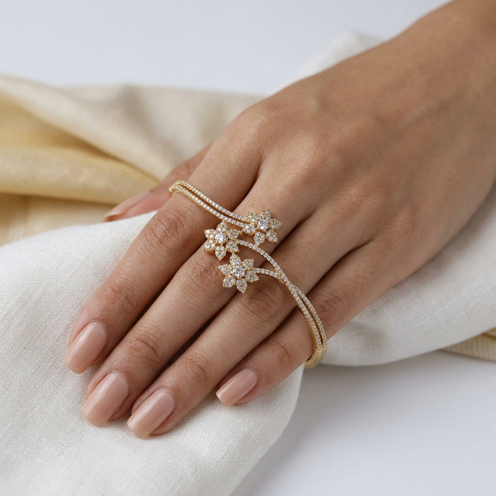Heritage gold plated white stone bangle -One size fits all  HB7889
