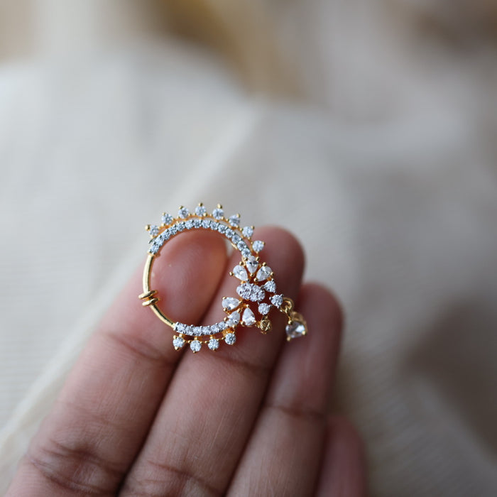 Heritage White Stone Gold-Plated Nose Ring | Traditional Indian Nath HN1012
