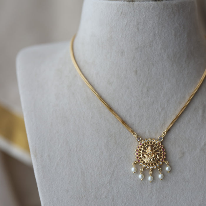 Heritage gold plated ruby white stone lakshmi short  necklace H873