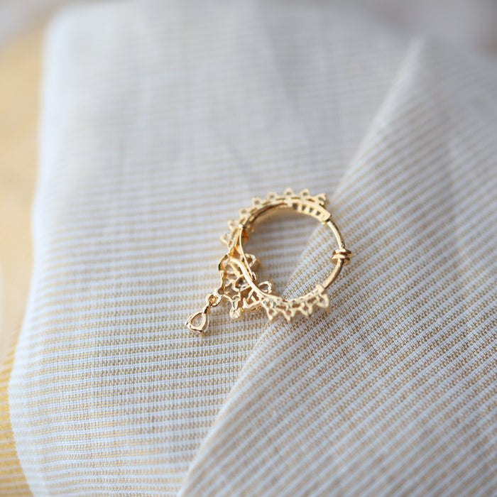 Heritage White Stone Gold-Plated Nose Ring | Traditional Indian Nath HN1012