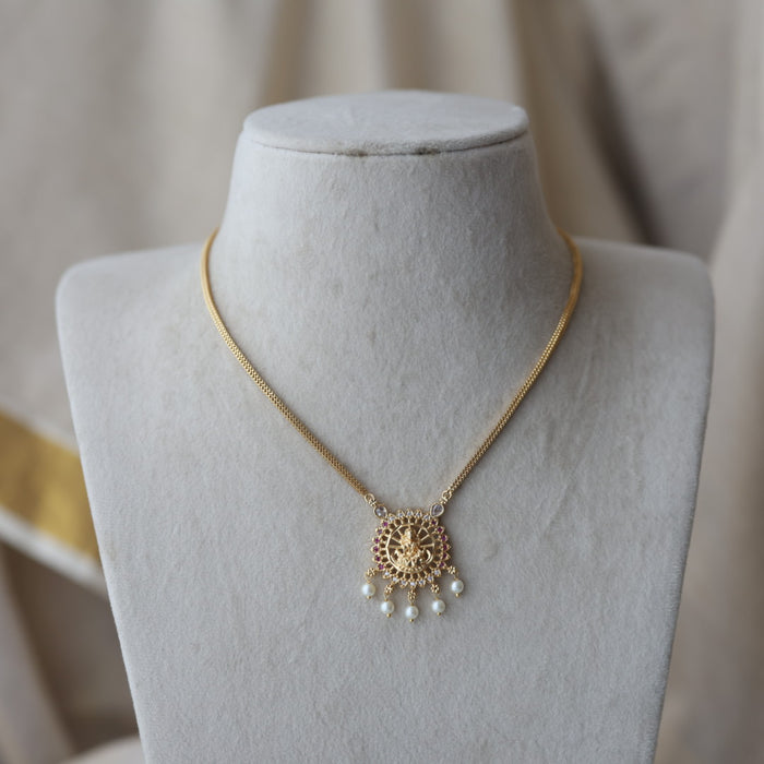 Heritage gold plated ruby white stone lakshmi short  necklace H873