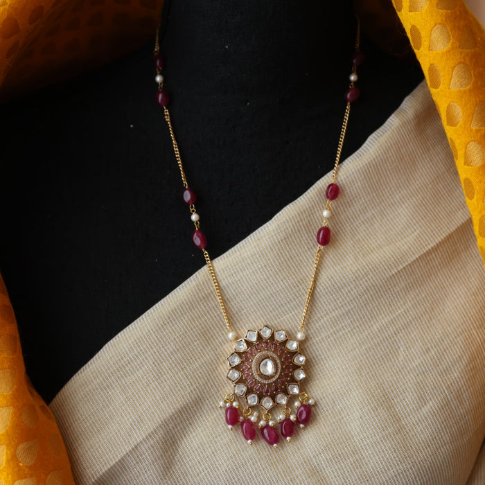 Minimal kundan ruby bead long necklace with earrings MS3244