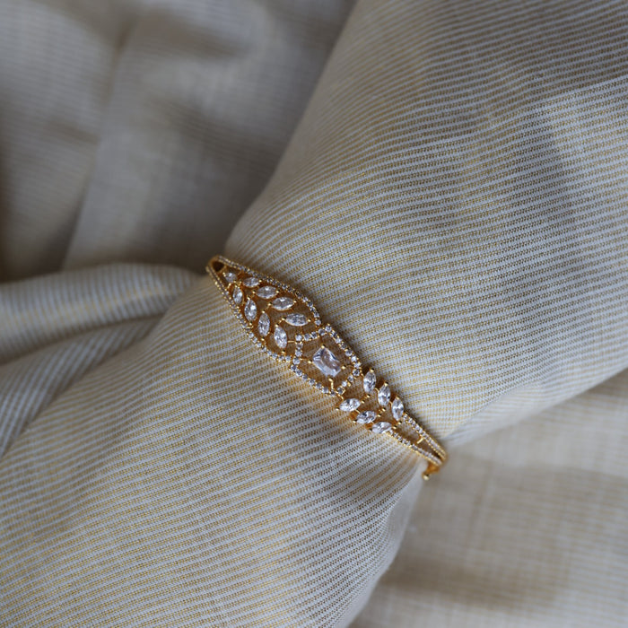 Heritage gold plated white stone bangle -One size fits all  HB222