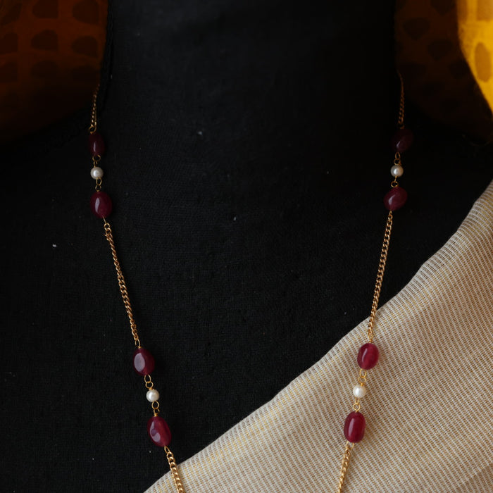 Minimal kundan ruby bead long necklace with earrings MS3244