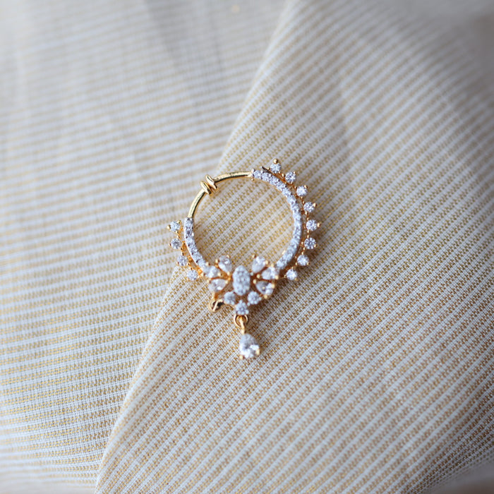 Heritage White Stone Gold-Plated Nose Ring | Traditional Indian Nath HN1012