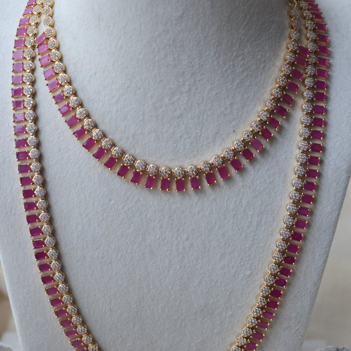 Heritage gold plated ruby white stone long and short necklace with earrings HLS1176