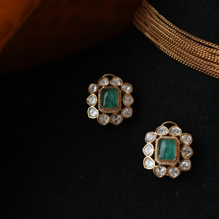 Minimal kundan mint bead choket necklace with earrings MS3245