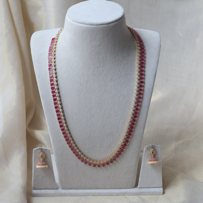 Heritage gold plated ruby white stone long and short necklace with earrings HLS1176