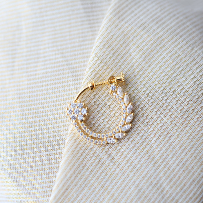 Heritage White Stone Gold-Plated Nose Ring | Traditional Indian Nath HN1009