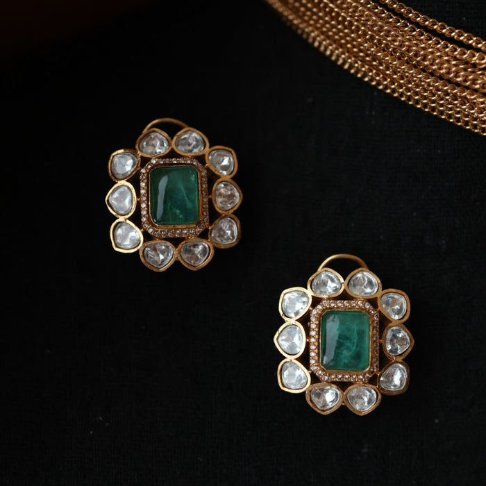 Minimal kundan mint bead choket necklace with earrings MS3245