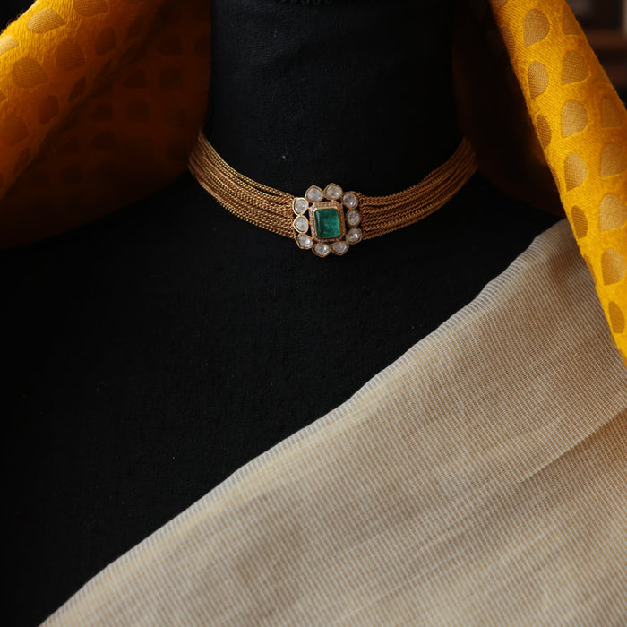 Minimal kundan mint bead choket necklace with earrings MS3245