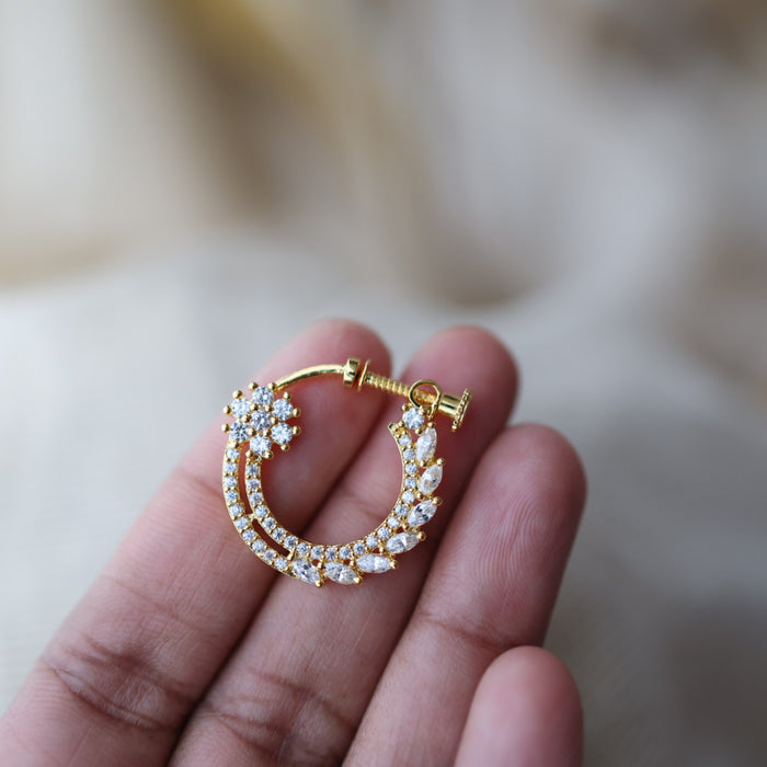 Heritage White Stone Gold-Plated Nose Ring | Traditional Indian Nath HN1009