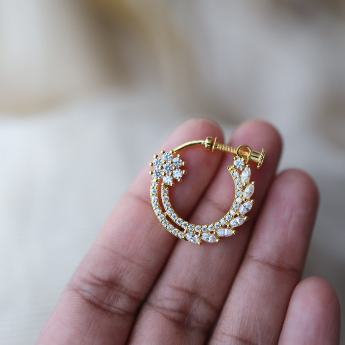 Heritage White Stone Gold-Plated Nose Ring | Traditional Indian Nath HN1009