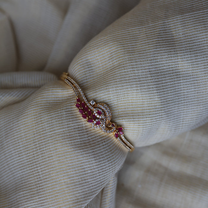 Heritage gold plated ruby white stone bangle -One size fits all  HB9222
