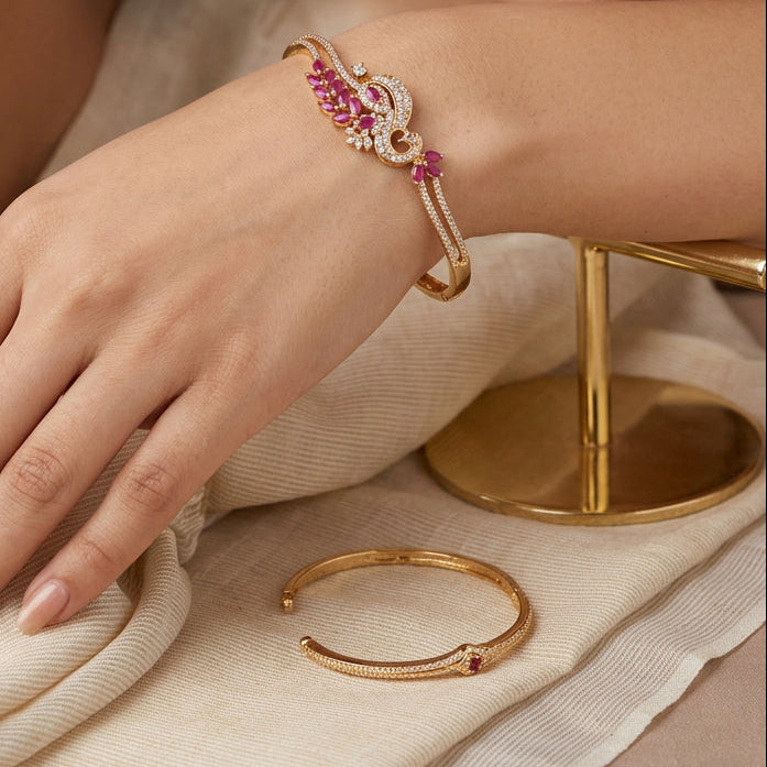 Heritage gold plated ruby white stone bangle -One size fits all  HB9222