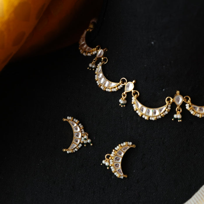 Minimal kundan white stone short necklace with earrings MS3247