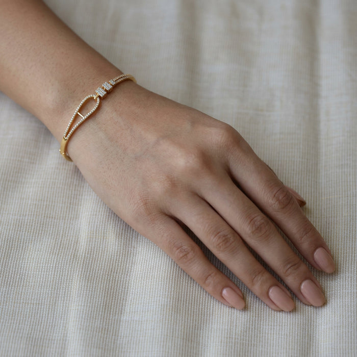 Heritage gold plated white stone bangle -One size fits all  HB189