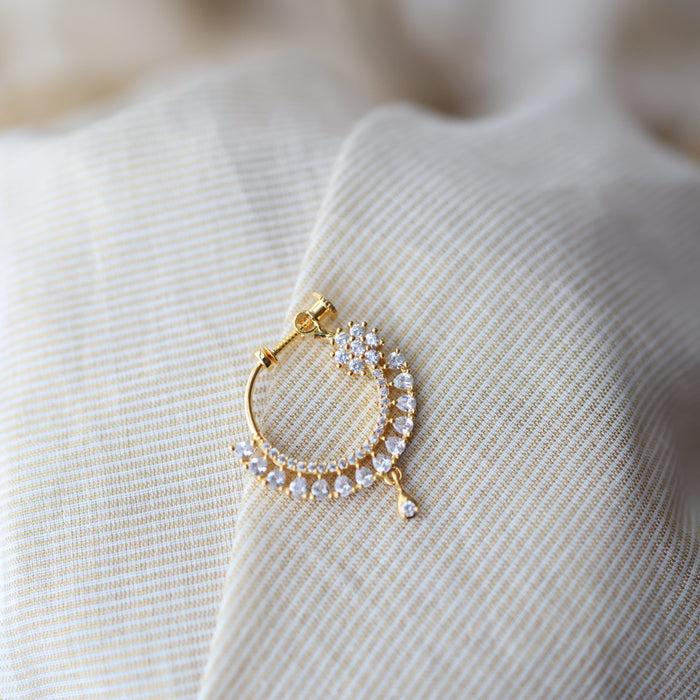 Heritage White Stone Gold-Plated Nose Ring | Traditional Indian Nath HN1005