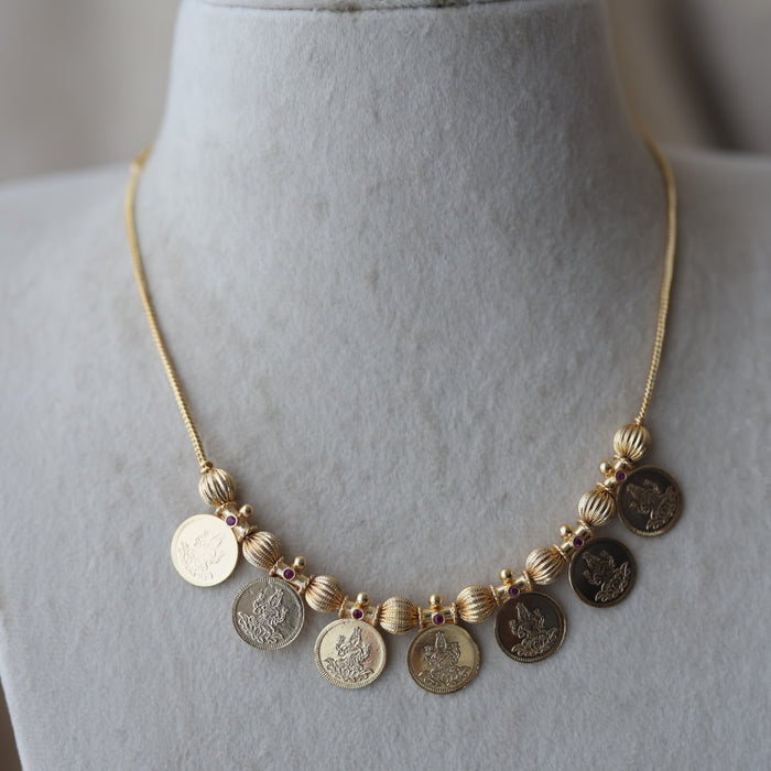Heritage gold plated simple coin short necklace HS1233