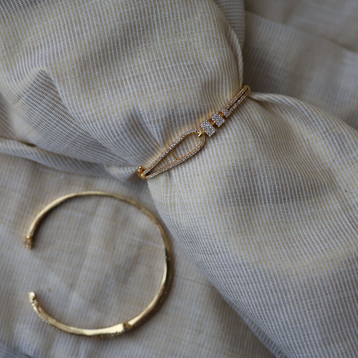 Heritage gold plated white stone bangle -One size fits all  HB189