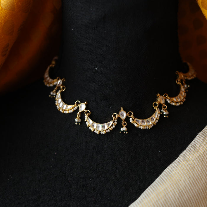 Minimal kundan white stone short necklace with earrings MS3247