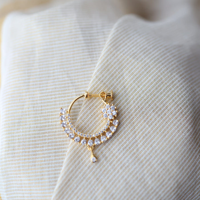 Heritage White Stone Gold-Plated Nose Ring | Traditional Indian Nath HN1005