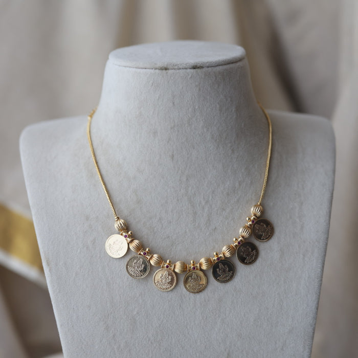 Heritage gold plated simple coin short necklace HS1233
