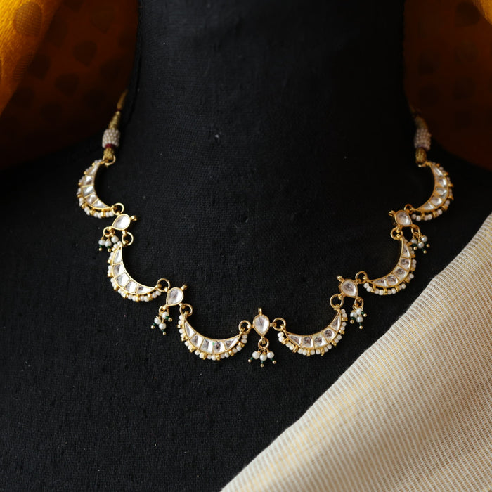Minimal kundan white stone short necklace with earrings MS3247