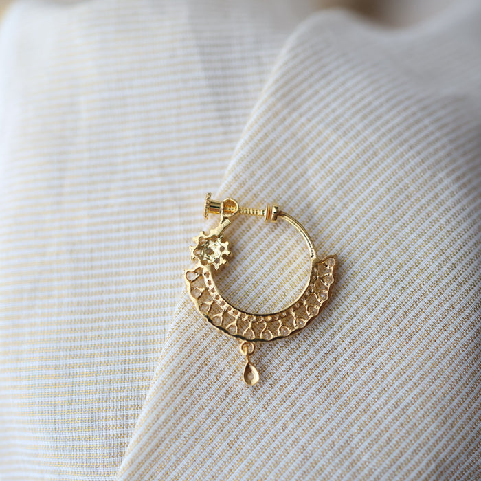 Heritage White Stone Gold-Plated Nose Ring | Traditional Indian Nath HN1005