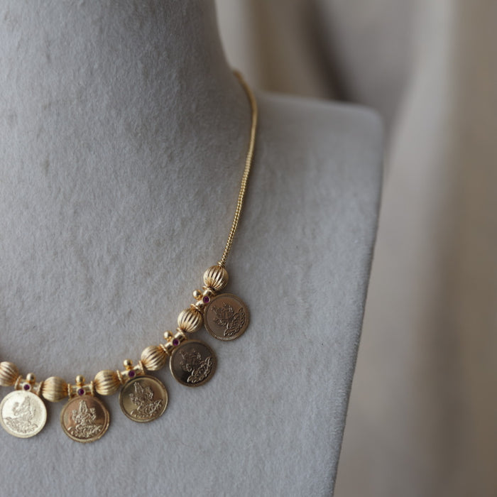 Heritage gold plated simple coin short necklace HS1233